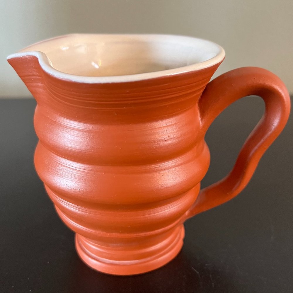 Signed Hand Thrown Terracotta Country Style Creamer Pitcher Cottagecore
